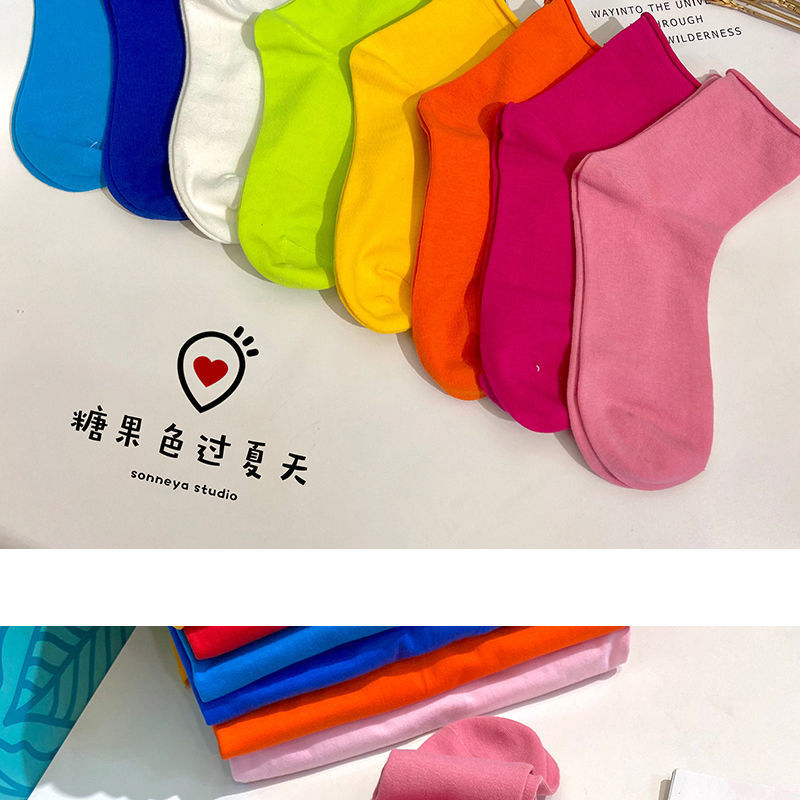 纯色袜子学院风闺班服色针织中筒袜女果色堆堆袜百搭彩色长袜潮详情3