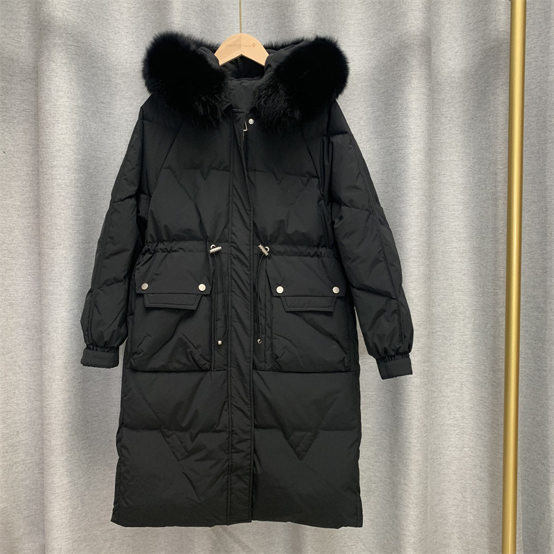 Mid-length goose down jacket for women 2022 new style Korean version knee-length thickened slimming drawstring fashionable warm coat trend pic 18