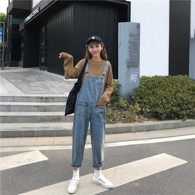 Summer new denim overalls for women, Korean style loose high-waisted, trendy and versatile, slimming straight-leg ins pants pic 1