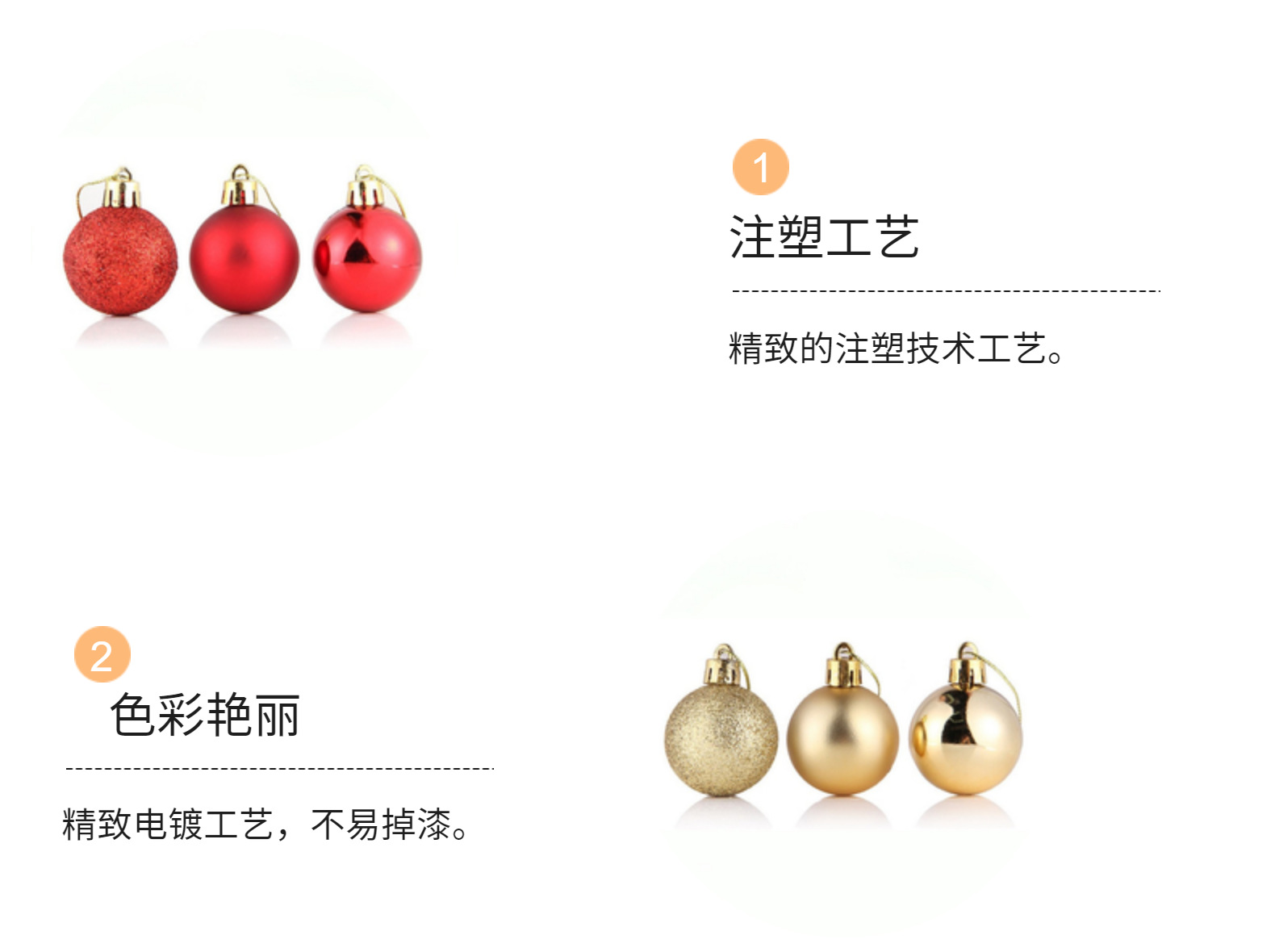 厂家直销 散装圣诞球直径2/3/4/6/8cm亮光哑光闪粉电镀装饰球挂件详情6