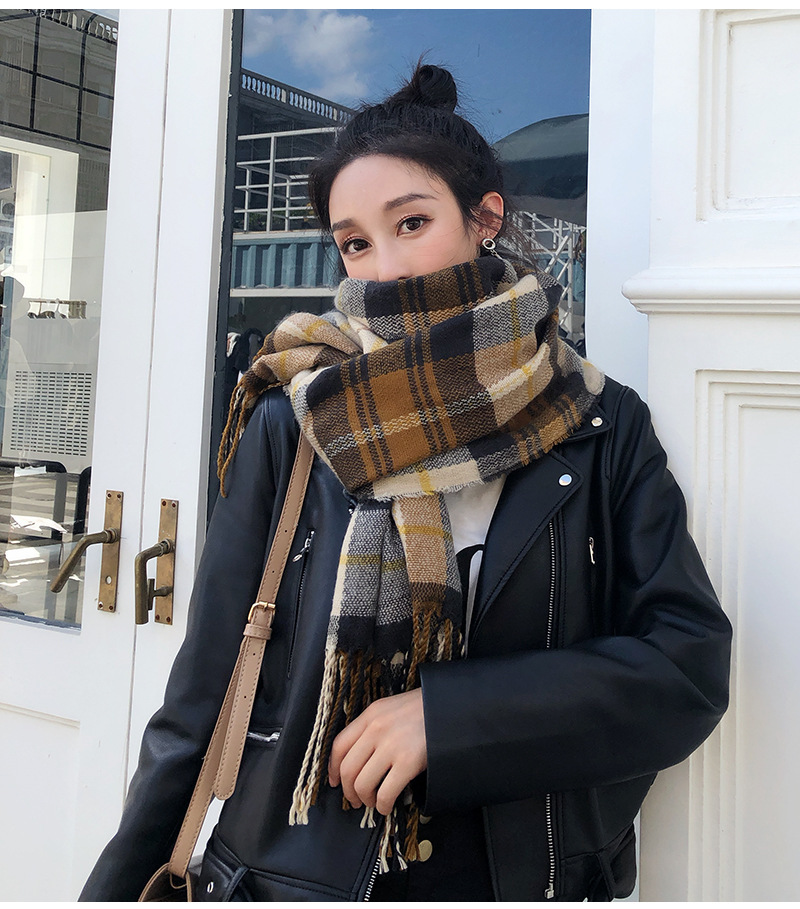 New Korean style checkered scarf for women in autumn and winter, versatile faux cashmere tassel shawl, thick and warm winter scarf wholesale pic 23