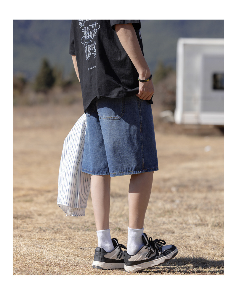 2024夏季新款牛仔短裤男浅蓝色松紧腰休闲裤潮牌百搭学生运动裤子详情14