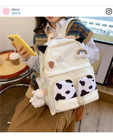 Japanese-style ins campus school style, fresh and cute, cute cow with earbuds, soft girl schoolbag, funny student backpack pic 135