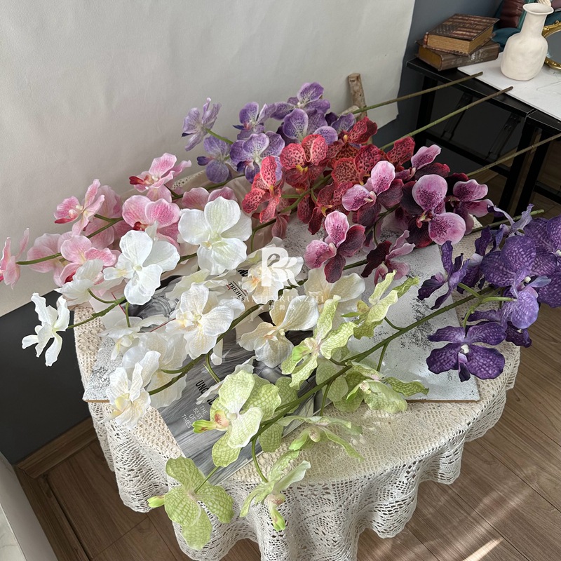 跨境新款仿真花万代兰假花胡姬兰婚礼插花装饰酒店橱窗布置道具详情8