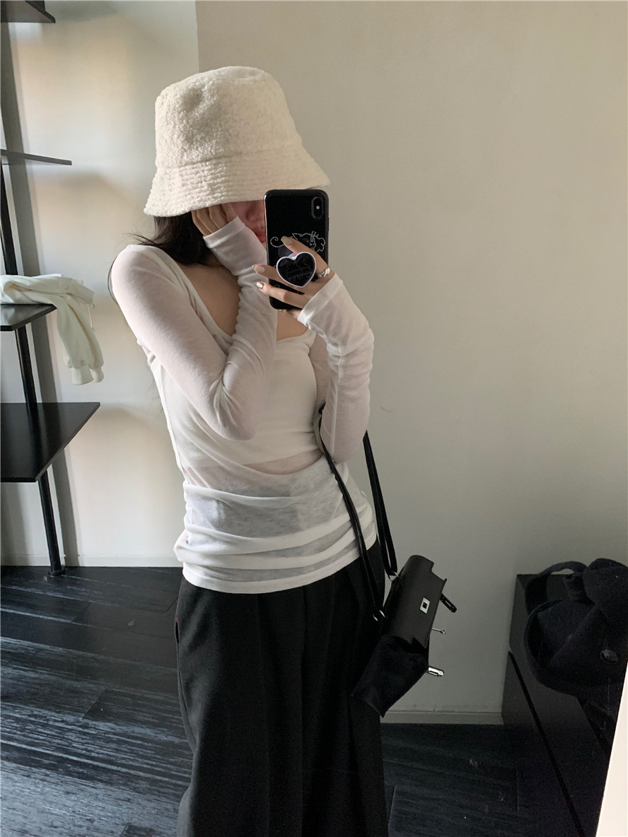 基础款纯色简约百搭舒适慵懒风薄款上衣U领打底衫内搭长袖t恤女详情22