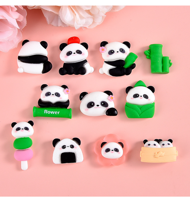 新款卡通可爱熊猫树脂配件 手工diy材料包手机壳冰箱贴头绳发饰贴详情14