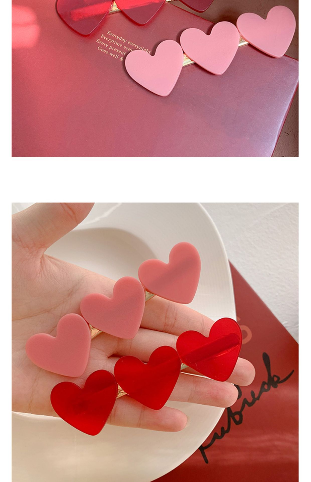 Korean red heart-shaped acetic acid hair clip with cute bangs on the side and a duckbill-shaped hair clip on the side. Gentle clip headwear pic 7