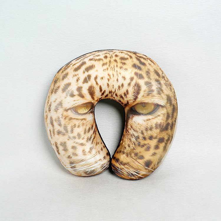Customized wholesale of 3D printed animal head leopard print neck pillows, foam particle U-shaped neck pillows, car neck pillows and midday rest pillows pic 8
