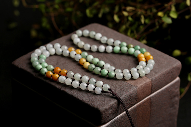 Natural three-color jadeite A-grade round beads 6mm woven necklace rope, three-color round bead pendant rope, jadeite bead chain pic 11