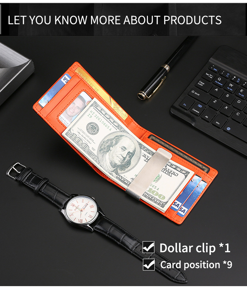 Fábrica de cuero genuino para hombres billetera al por mayor RFID cepillo antirrobo para hombres clip de dinero de dólar europeo y americano fibra de carbono patrón vaca pickup clip pic 18