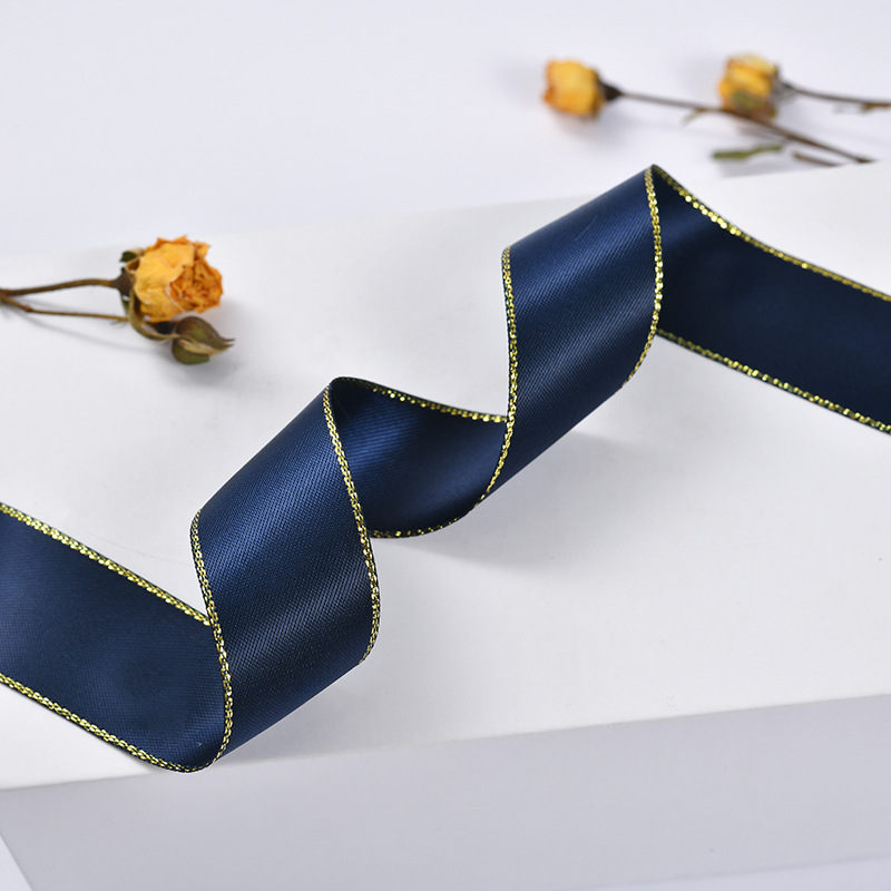 En stock doble lado de oro borde de plata cinta de poliéster cinta de festival caja de regalo de moda decoración de ropa cinta de embalaje de flores pic 23