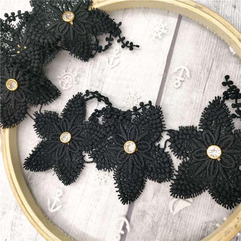 Factory direct sales of lace, milk silk, black star pendants with diamonds, handcrafted water-soluble barcode clothing accessories pic 8