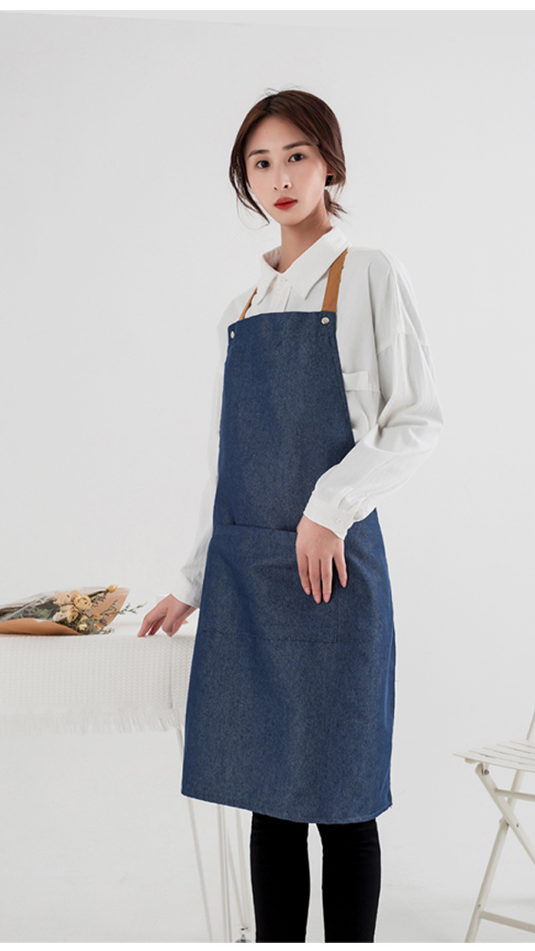 Customized thickened denim canvas aprons for foreign trade, waterproof household kitchen work, hairdressing aprons, and logo printing pic 25