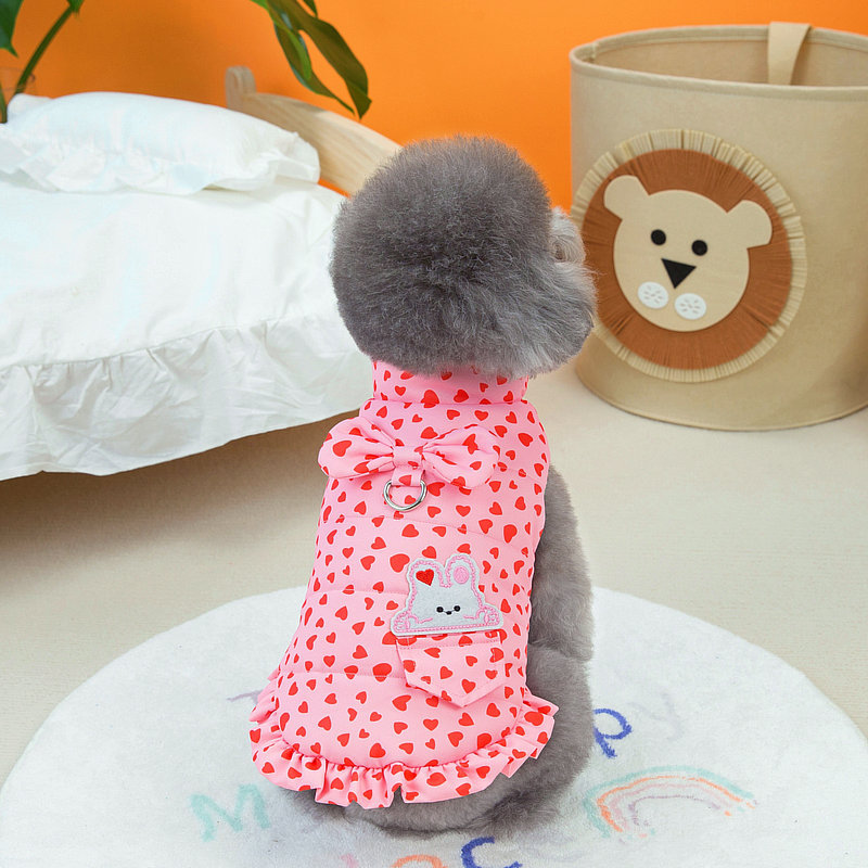 Pet clothing autumn and winter new collection: Teddy cotton skirt, Pomeranian small dog clothes, dog clothes, cat, All Heart Dot cotton clothes pic 9