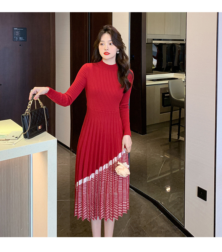 秋冬新款半高领小香风打底裙羊毛连衣裙女内搭针织裙子修身毛衣裙详情56