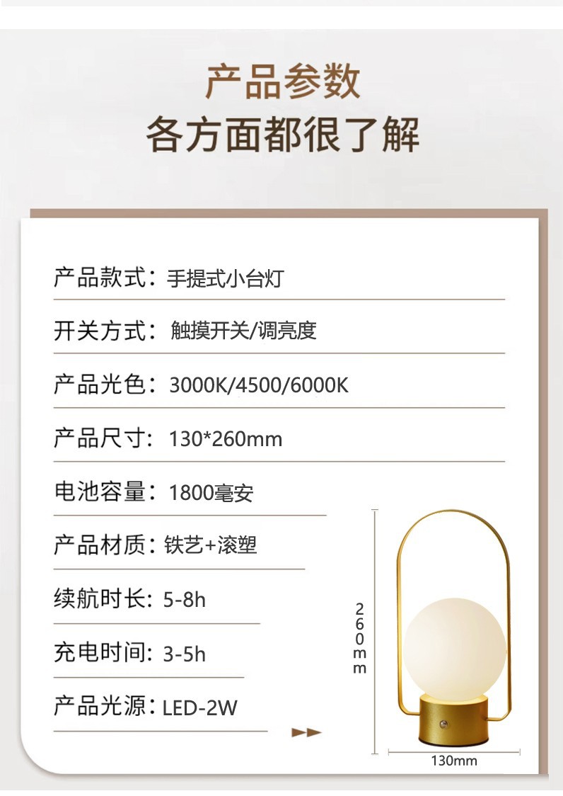 跨境北欧手提台灯创意便捷充电露营灯ins设计师卧室氛围灯小夜灯详情8