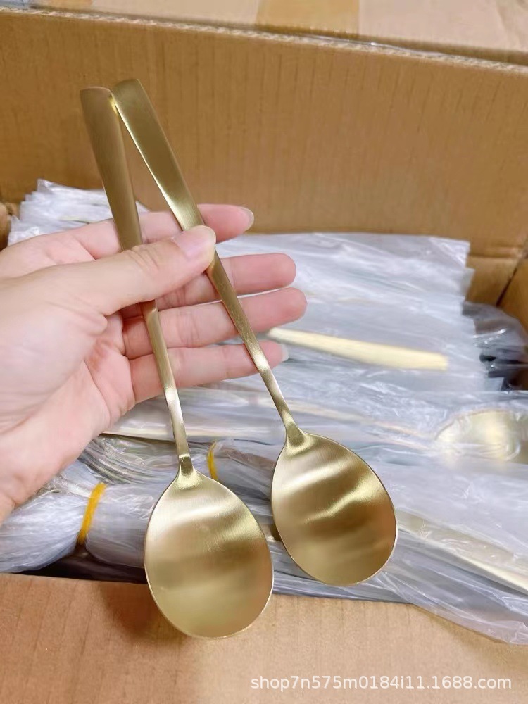 304不锈钢勺子 哑光韩式勺家用长柄圆勺甜品勺韩式石锅拌饭勺子详情12