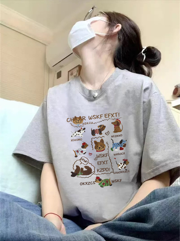 美式复古圆领短袖t恤女夏季2025新款小个子宽松慵懒别致半袖上衣详情7