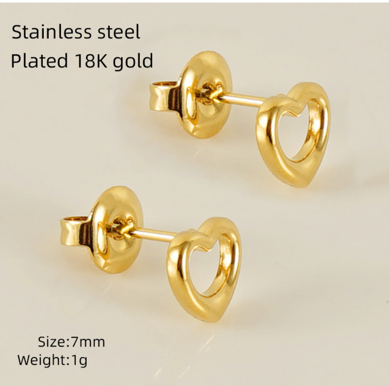 European and American ins style mini titanium steel ear studs, elegant and high-end heart-shaped earrings, 18K stainless steel irregular earrings for women pic 18