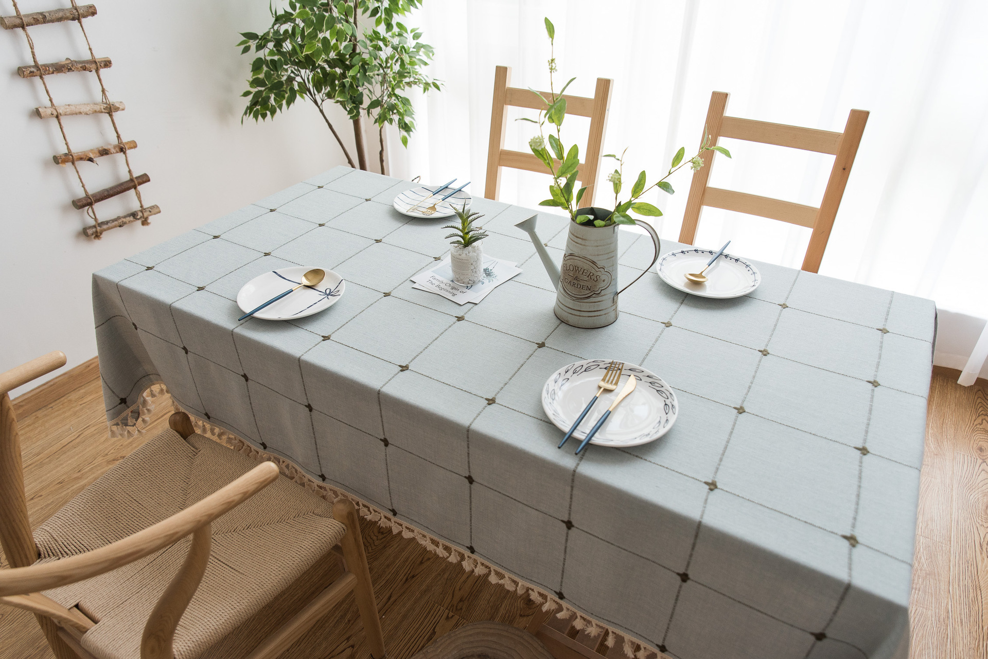 Cross-border Amazon farmhouse antique embroidery party tablecloth, cotton and linen outdoor linen coarse linen waterproof cover tablecloth pic 29