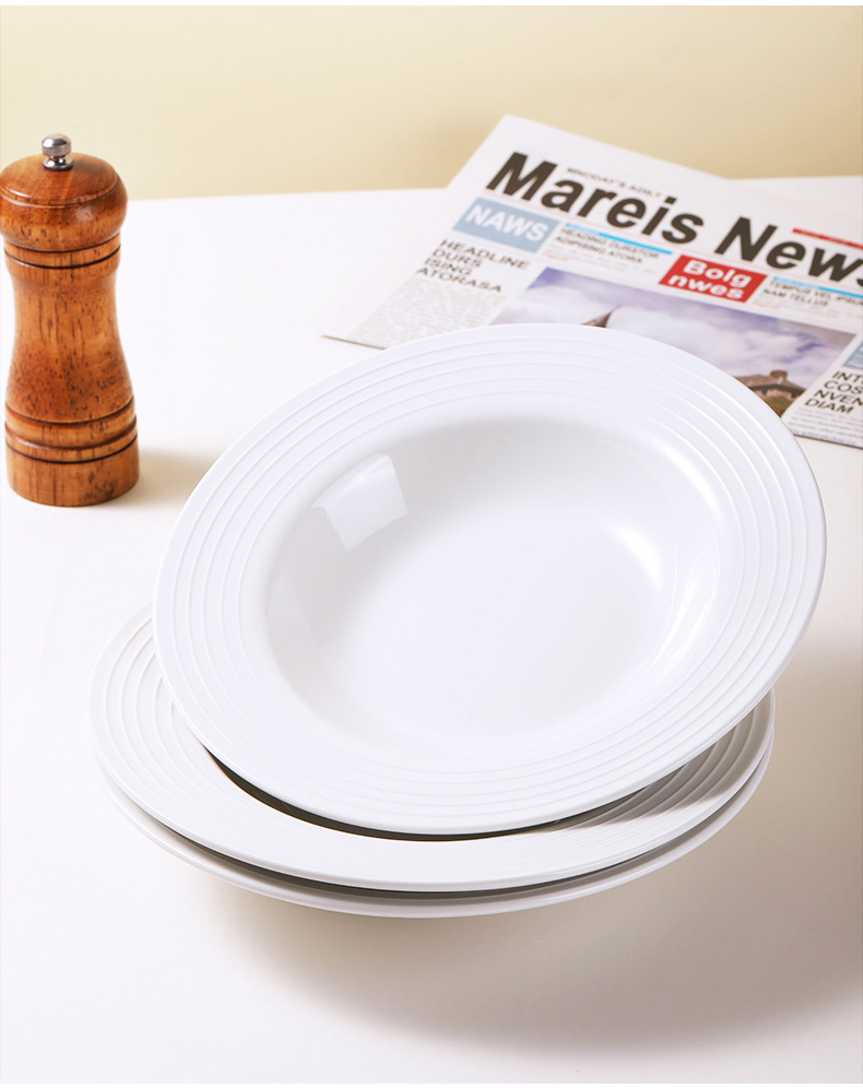Ins-style pure white simple straw hat soup plate, home ceramic Western plate, pasta salad plate, hotel restaurant tableware pic 14