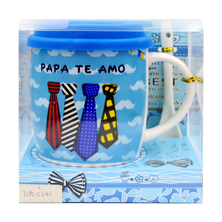 西语父亲节硅胶盖陶瓷杯套装
