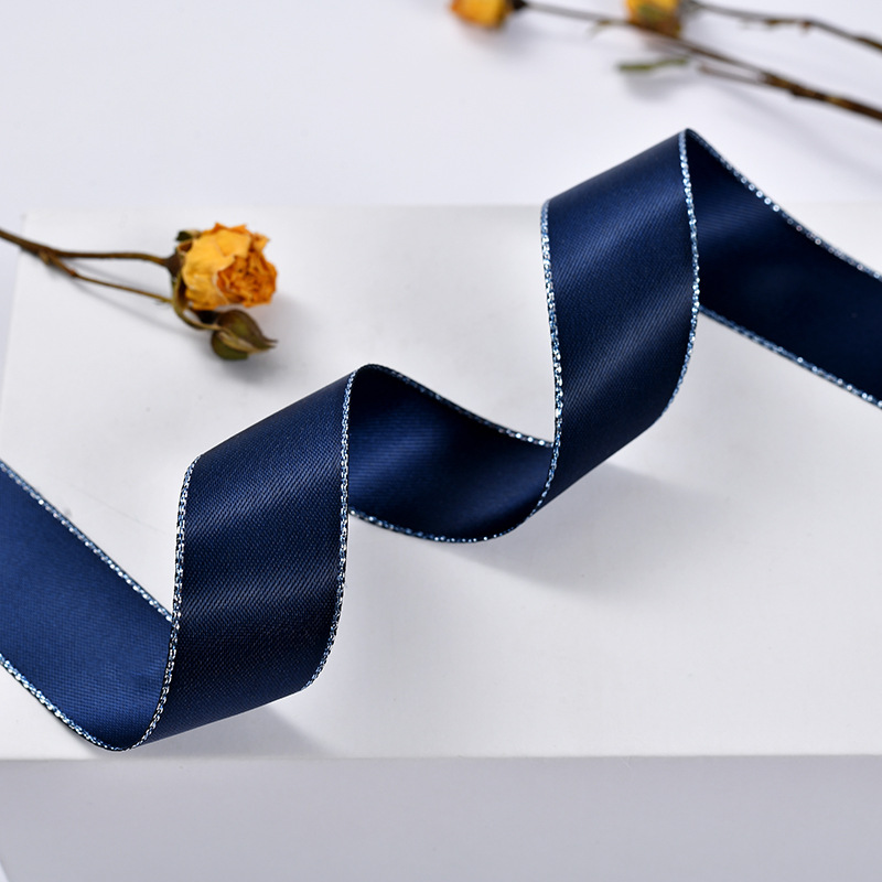 En stock doble lado de oro borde de plata cinta de poliéster cinta de festival caja de regalo de moda decoración de ropa cinta de embalaje de flores pic 16