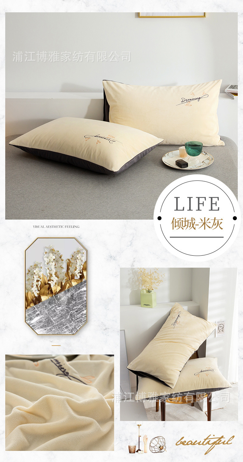 Newly upgraded AB panel dual design, high grammage baby fleece warm embroidered pillowcase, solid color pillowcase wholesale pic 19