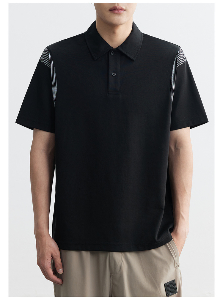 Quick-drying ice silk cotton black cool patchwork lapel short-sleeved T-shirt for men 2024 summer trendy new half-sleeved polo shirt pic 21