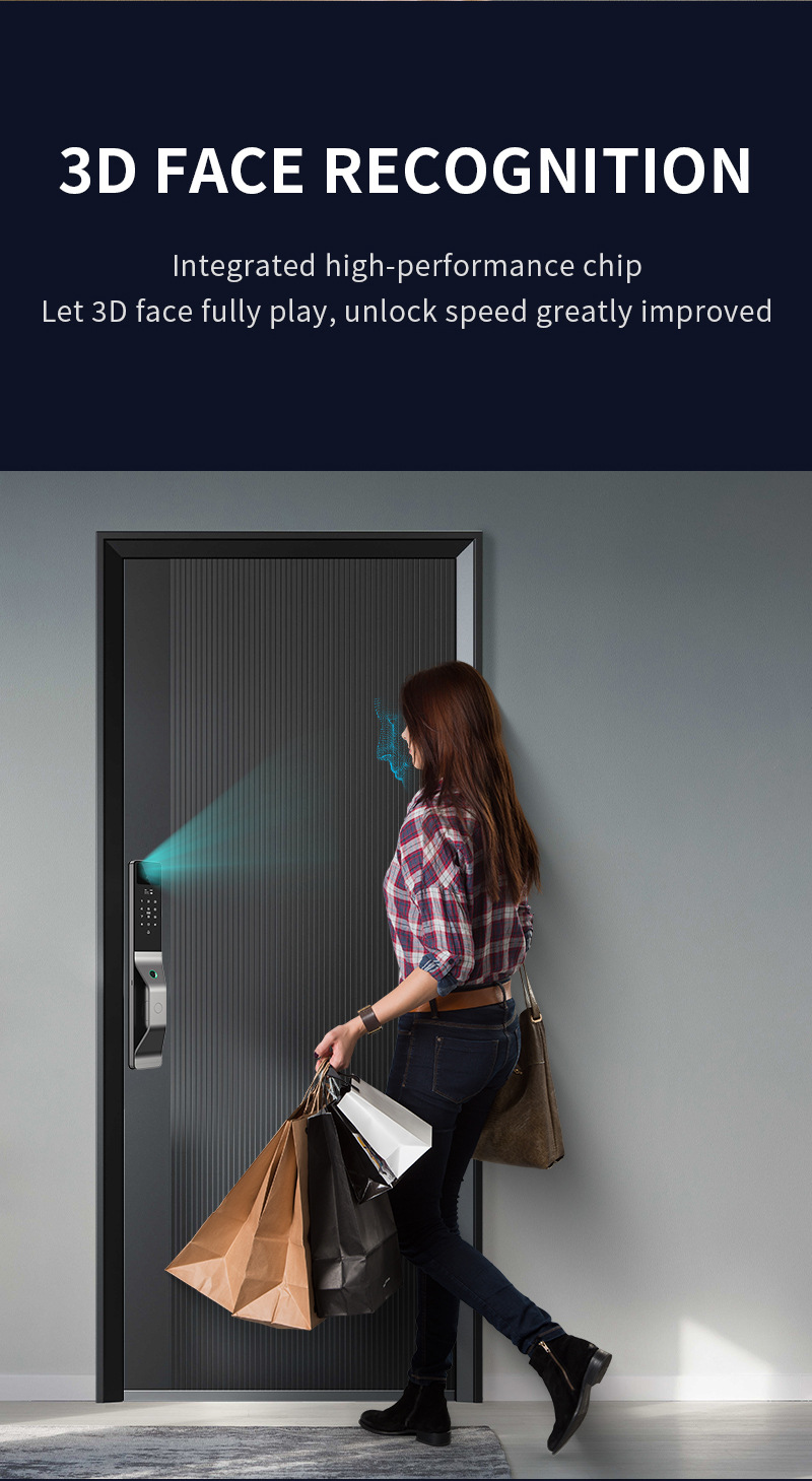 Graffiti fully automatic fingerprint lock, household security door, password lock, facial recognition smart lock, remote electronic lock pic 2