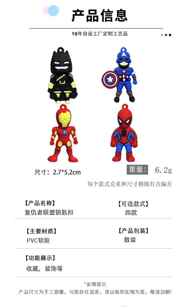 卡通q版复仇者联盟蜘蛛侠钢铁侠美国队长公仔钥匙扣挂件盲盒礼品详情2