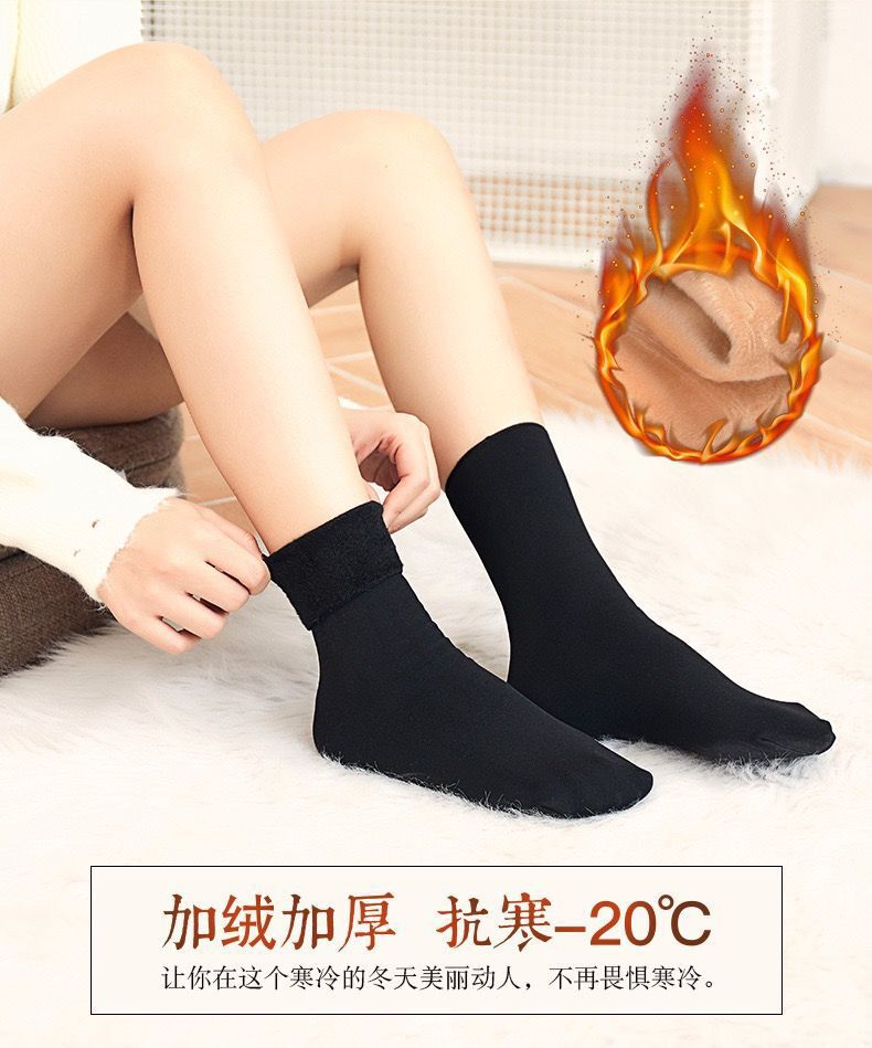 5双雪地袜女中筒袜秋冬季纯棉黑色短筒男冬天加厚加绒保暖毛圈袜详情1