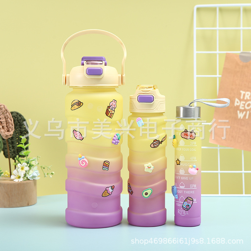 小红书同款三件套塑料杯家用手提大容量吸管杯卡通渐变运动水壶详情10