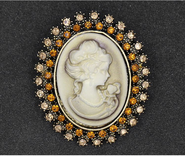 欧美时尚水钻美人头胸针 电镀合金复古胸花女 服装配饰品别针批发详情2