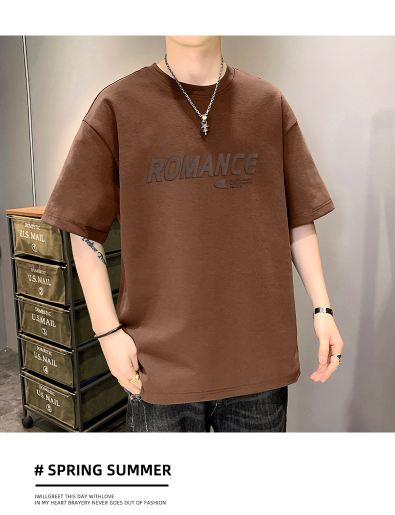 男士短袖t恤男潮流圆领上衣服宽松T恤男字母休闲体恤半袖夏季男装详情16