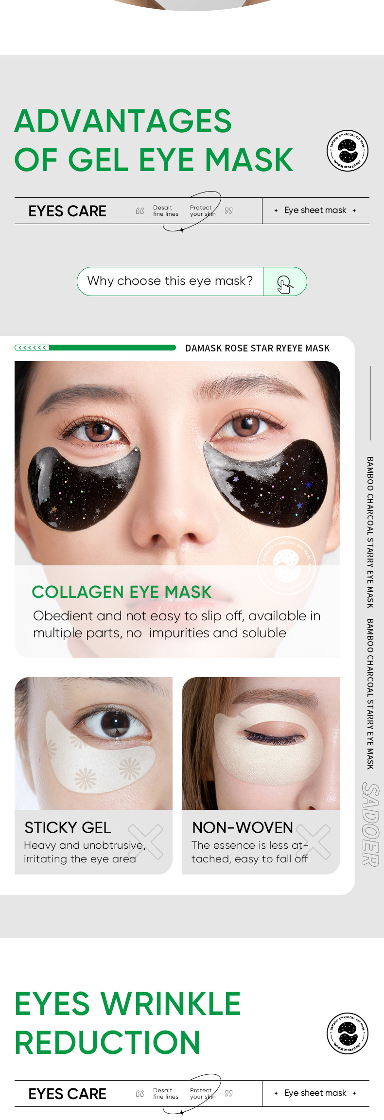 All-english starry sky eye mask box set SADOER Bamboo Charcoal rose Moisturizing and improving dark circles cross-border export wholesale pic 9