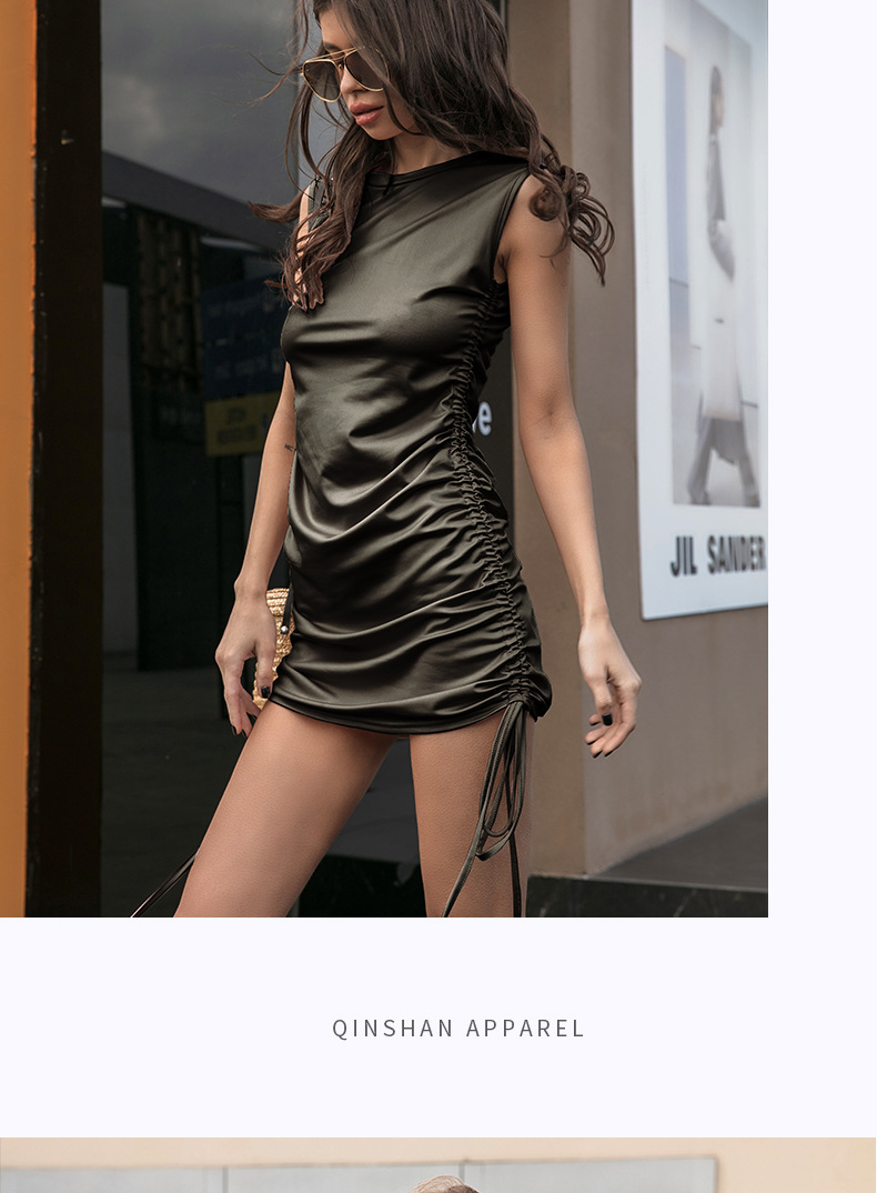 外贸欧美女装爆款紧身皮裙包臀性感辣妹抽绳欧美裙子连衣裙皮女秋详情23