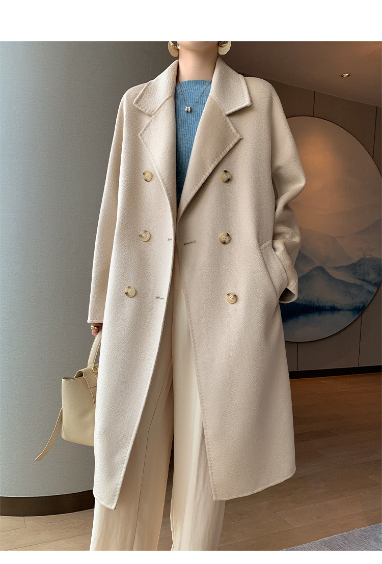 Double-sided woolen water ripple coat for women, mid-length, autumn and winter Korean style, stylish and stylish, double-breasted woolen coat pic 9