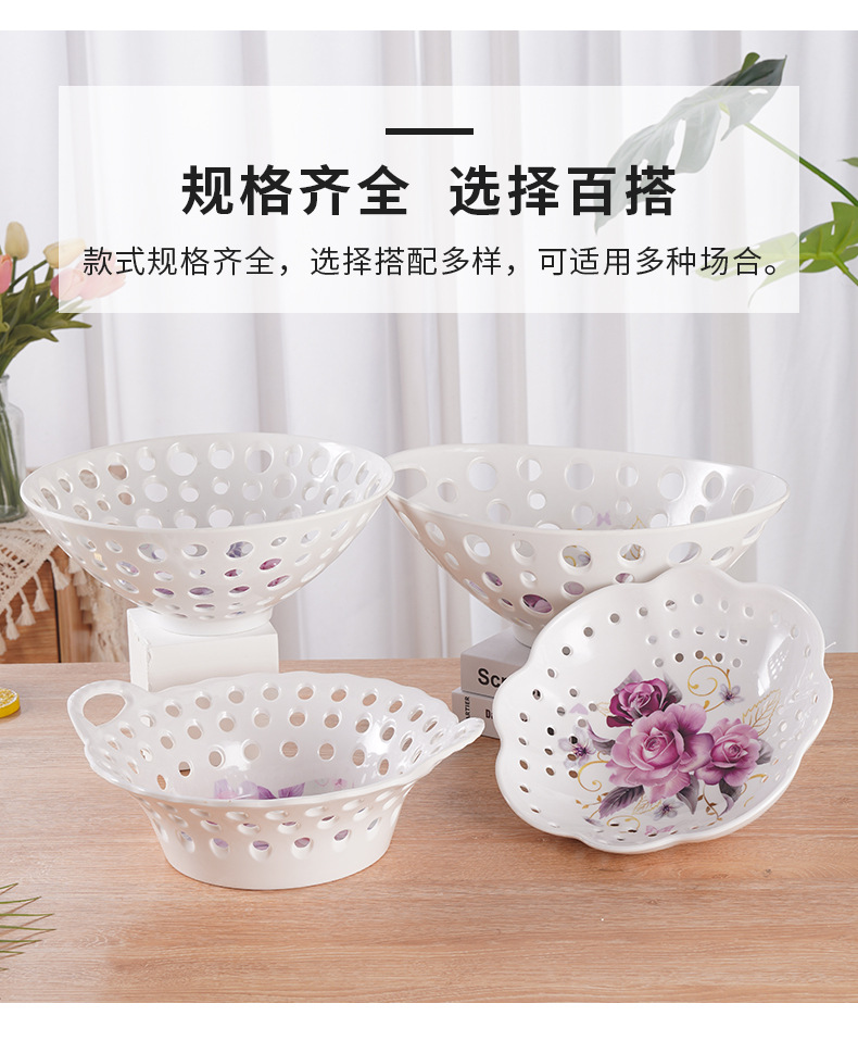 Vegetable basket, double-ear melamine fruit plate, fruit basket, imitation porcelain tableware, kitchen draining basket, double-ear hole hollowed-out plastic fruit basket pic 19