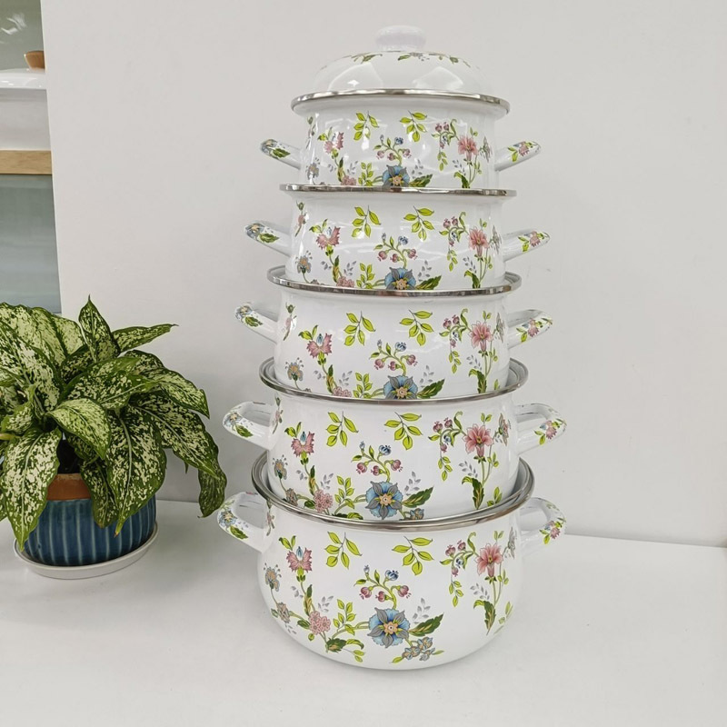 24-26cm俄罗斯花搪瓷特厚炖锅双耳加厚家用汤锅珐琅炖锅平底锅可详情10