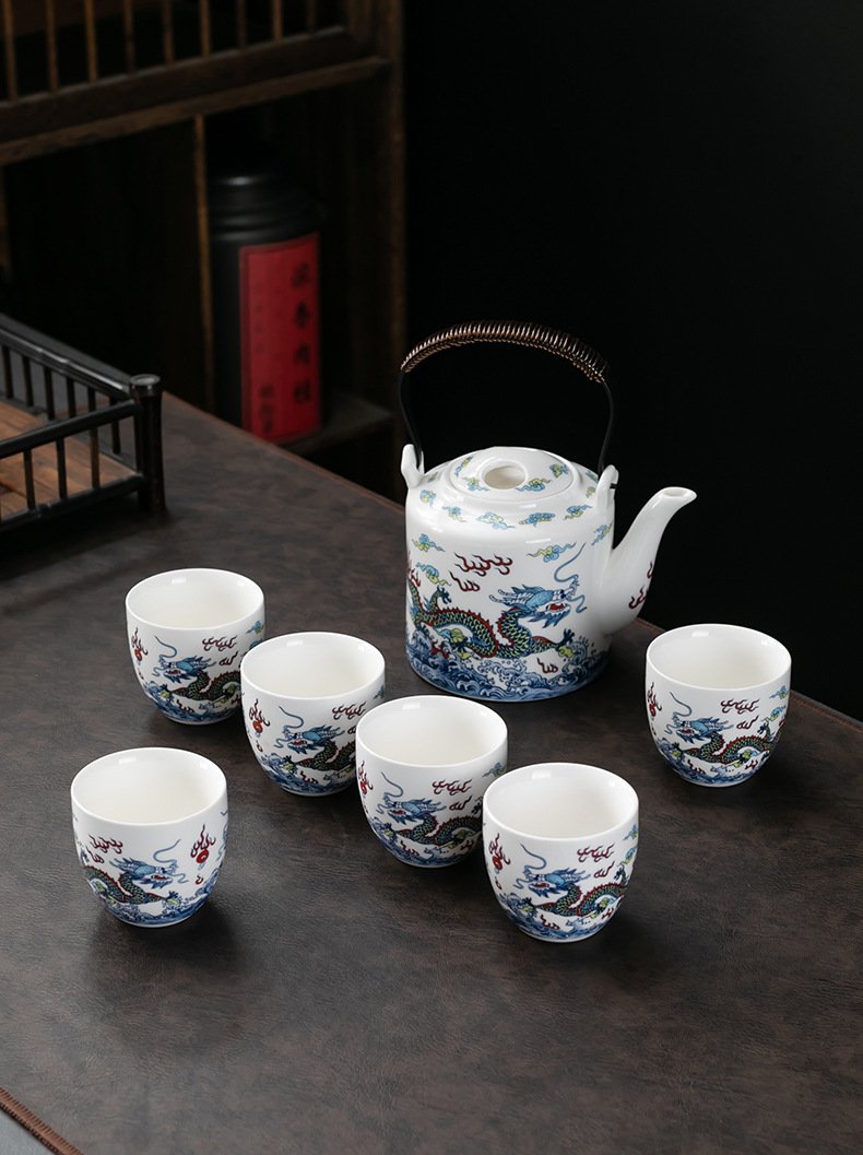 白瓷龙腾提梁壶防烫家用泡茶壶大容量水壶陶瓷功夫茶具单杯子单壶详情12