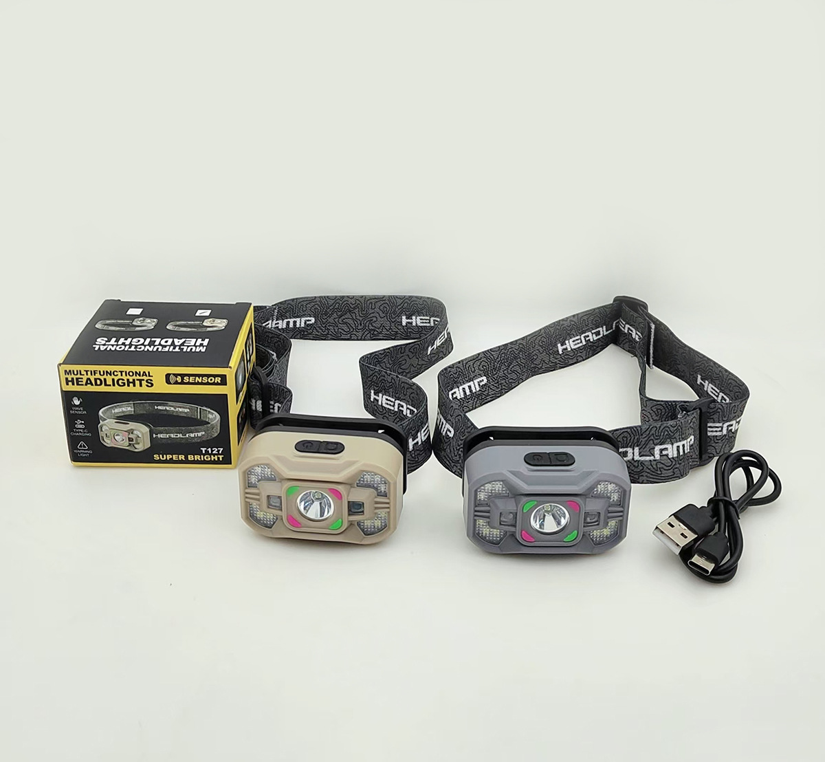 The new high-intensity sensor headlamp with warning red and blue light Type-C charging outdoor sports ultra-light portable headlamp pic 13