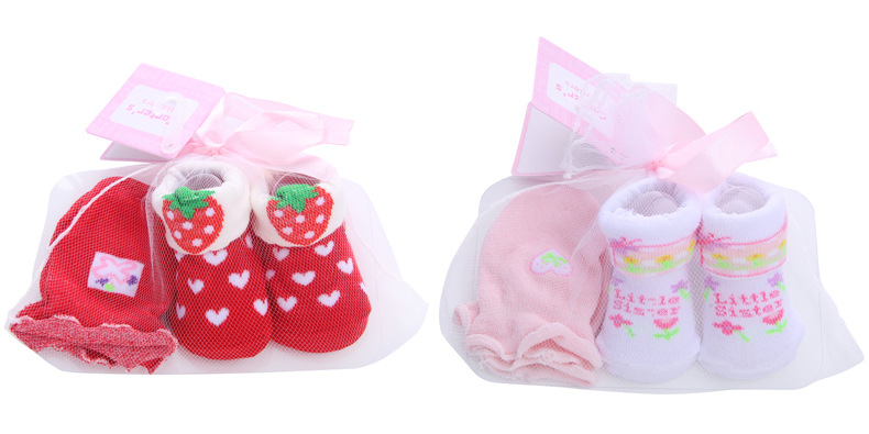 Factory direct sales of cute cartoon baby sock sets with striped polka dots, spring and autumn pure cotton mid-calf baby socks + gloves pic 3
