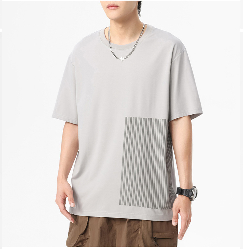 短袖T恤男夏季新款冰感宽松舒适半袖打底衫日系简约条纹休闲体恤详情12