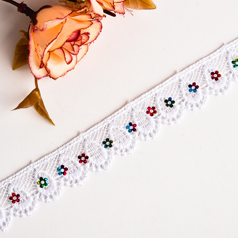 Colorful sequined cotton thread pure cotton water-soluble lace flower cutout diy lace ethnic minority clothing pic 21