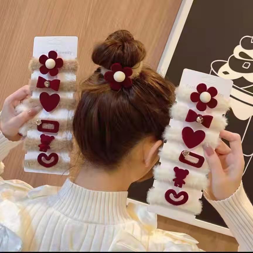 New Christmas plush red hair tie, autumn and winter Christmas hair bun, hair tie, hair band, hair accessory and headwear pic 1
