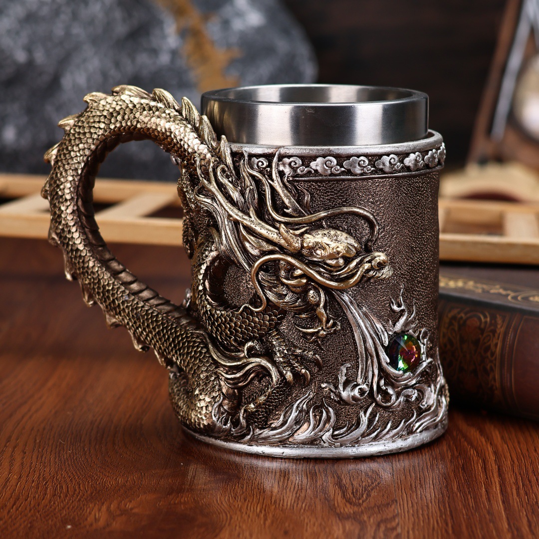 Divine Oriental Golden Dragon Cup, creative wine glass, dragon sculpture, Holy Cup, coffee cup, retro decorative mug pic 9