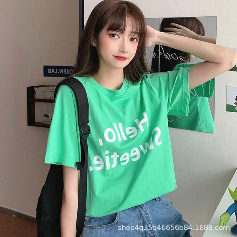 跨境外贸夏季新款韩版女装短袖t恤女式宽松大码印花t上衣地摊批发详情38