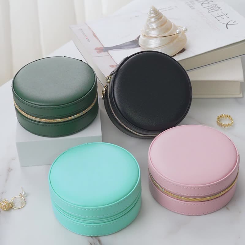 Round pu leather jewelry storage box pic 2
