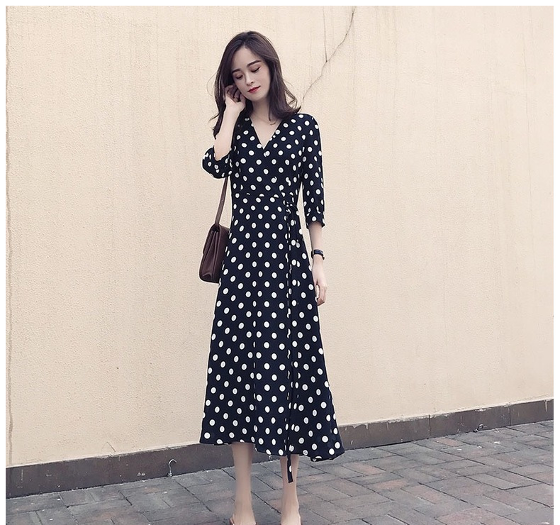 Factory direct sales of summer polka dot printed fabric, black and white polka dot four-sided elastic printed fabric dress fabric pic 20